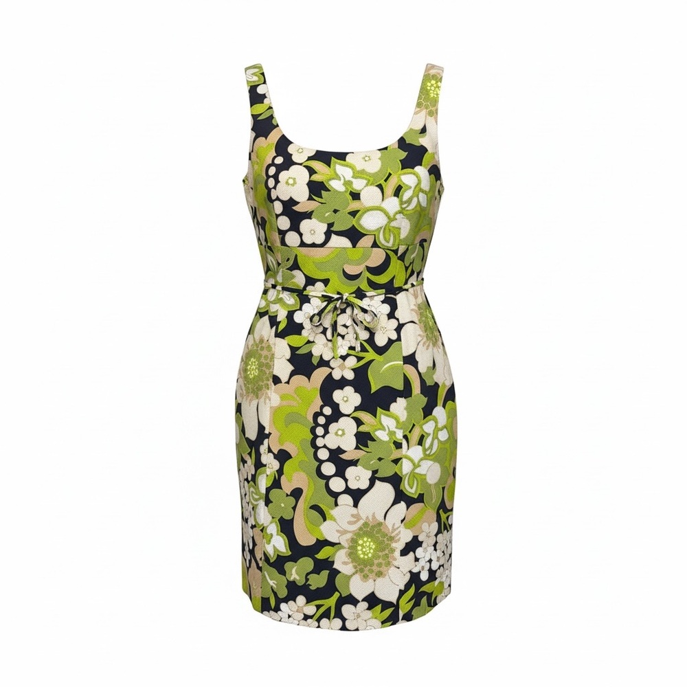 J. Crew Black and Lime Floral Tie-Waist Sheath Dress